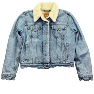 Levi's Denim Trucker‎ Jacket Sherpa Collar Jean Coat Warm Winter S Chore Grunge